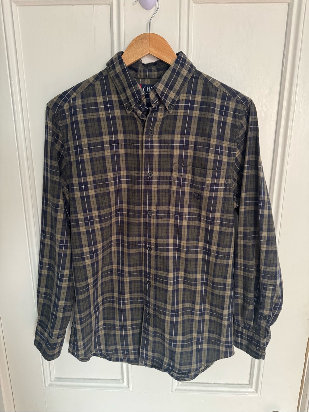 Chaps Men's Olive and Navy Plaid Button-Down Shirt